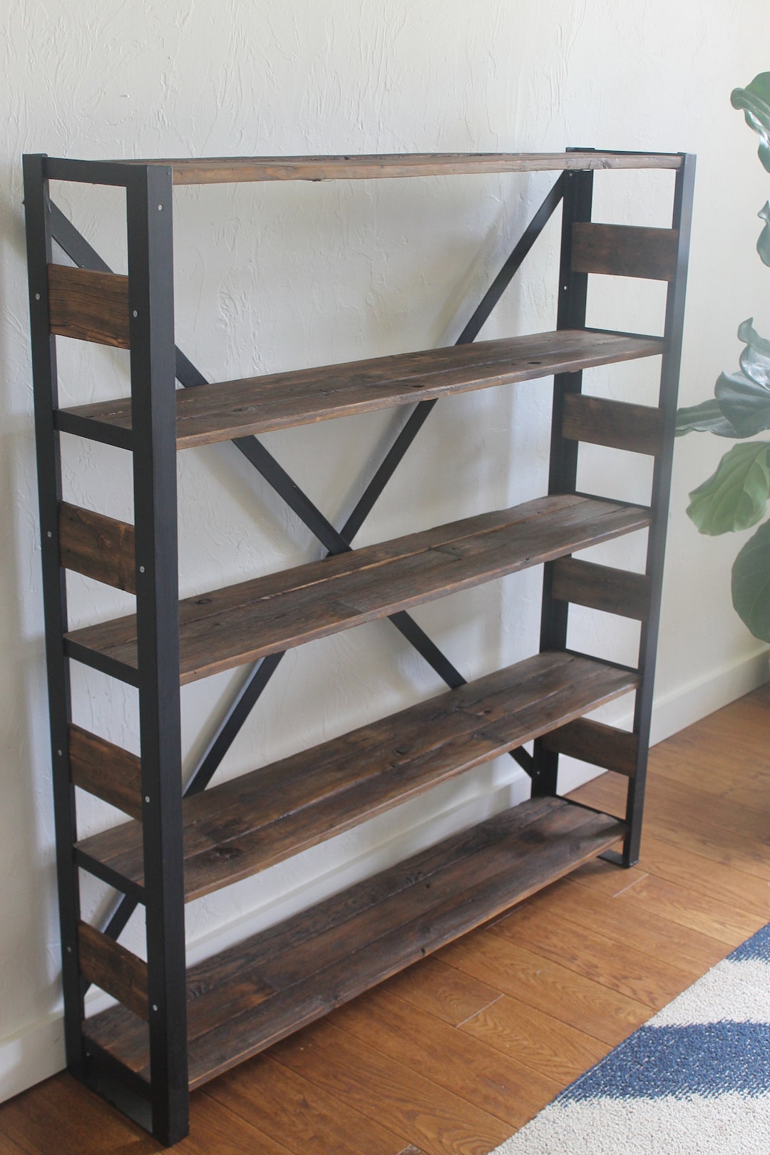 SALE【訳あり作品】wood iron shelf 1320*600*225 Industrial Reclaimed Wood Bookcase Handmade, Book Shelf - 