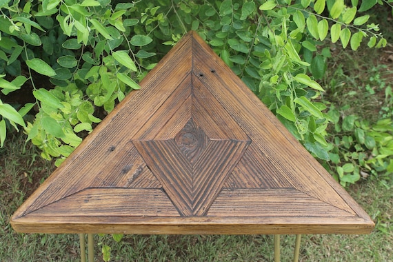 Reclaimed Wood Triangle Side Table the Goddess Mid Century Modern