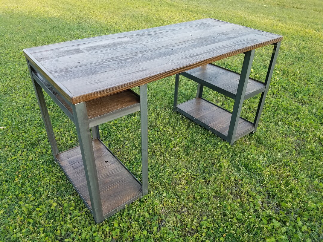 Industrial Reclaimed Wood Desk With Metal Frame the Abbey Rustic