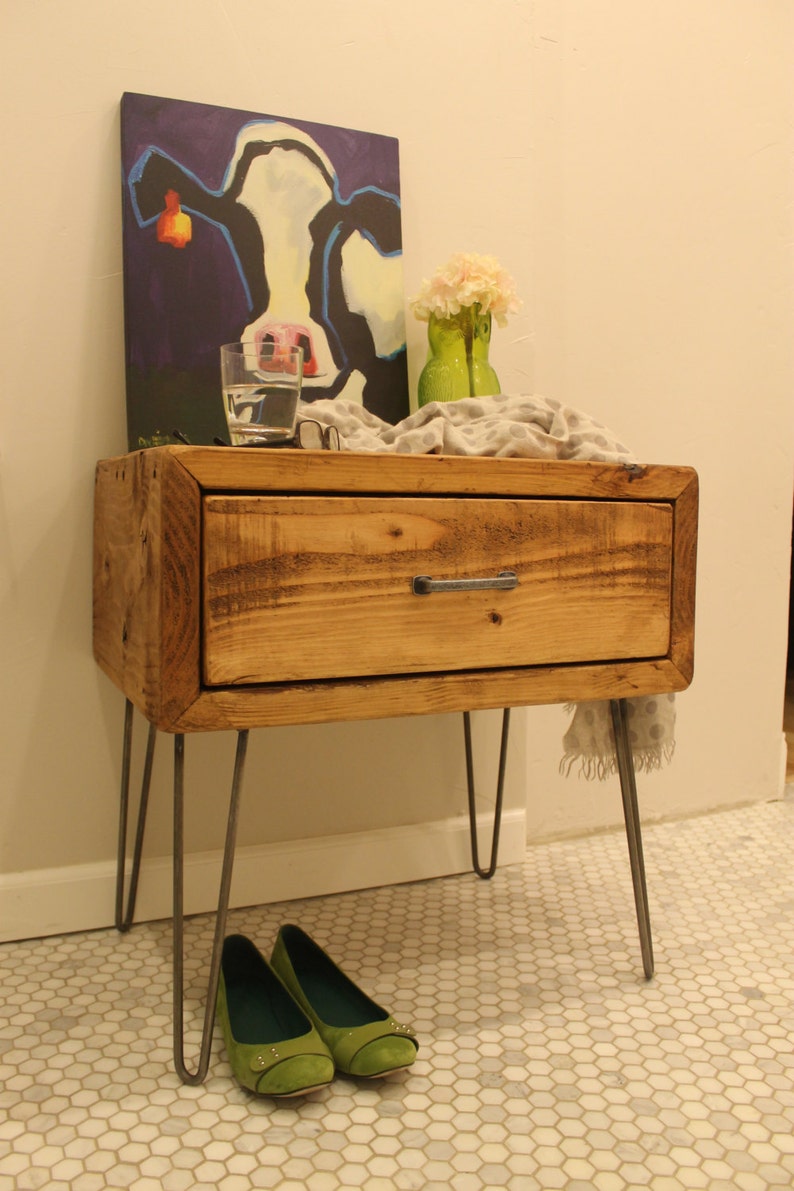 Yankee Nightstand With Drawer on Hairpin Legs Rustic Mid Etsy