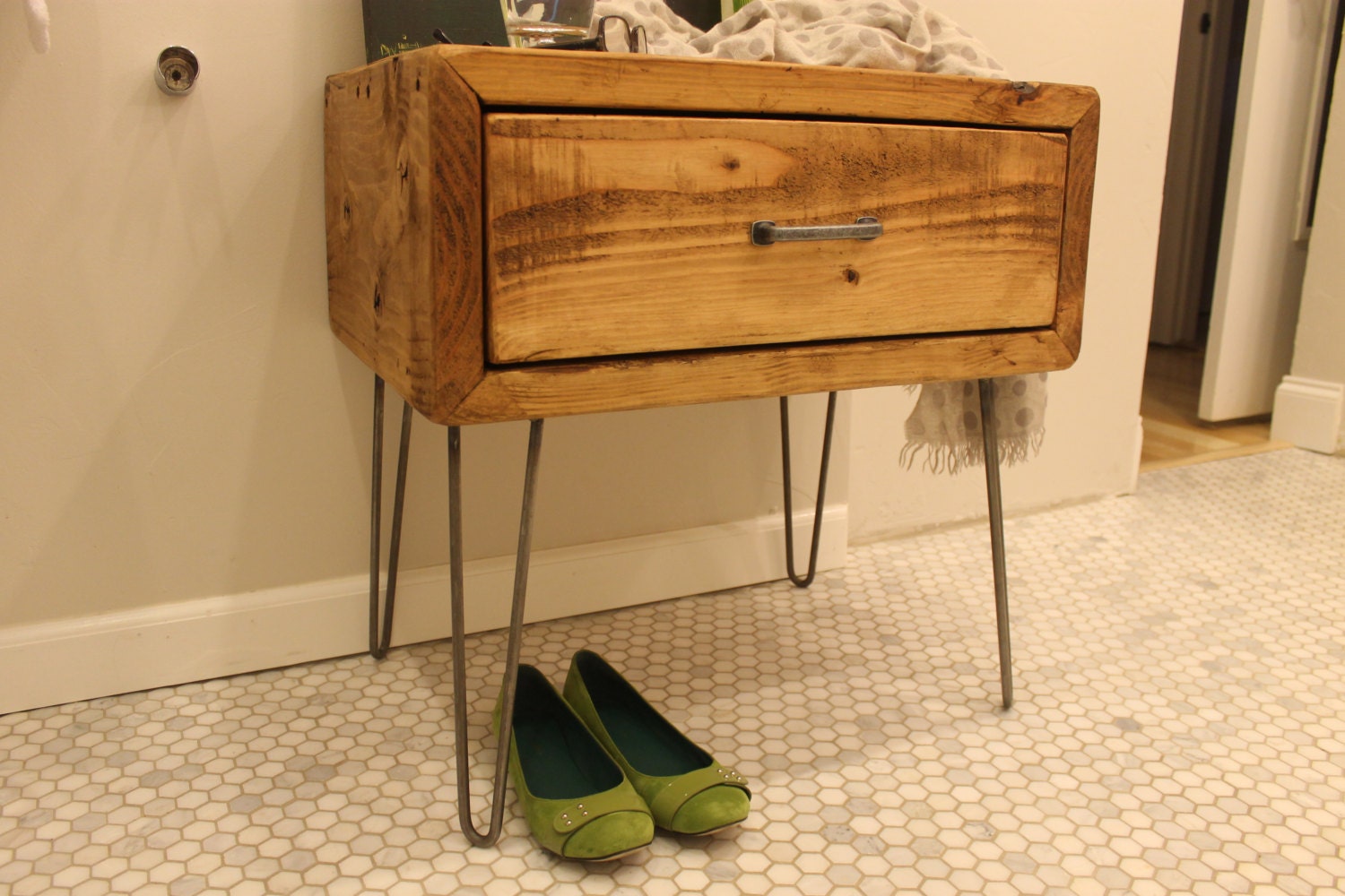 Yankee Nightstand With Drawer on Hairpin Legs Rustic Mid Etsy