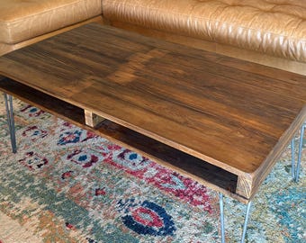 Reclaimed Wood Coffee Table – Rustic Mid-Century Modern with Hairpin Legs