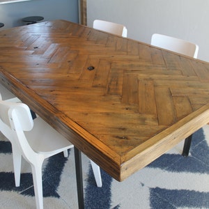 Herringbone Reclaimed Wood Dining Table Made to Order, Farmhouse, Chevron image 3