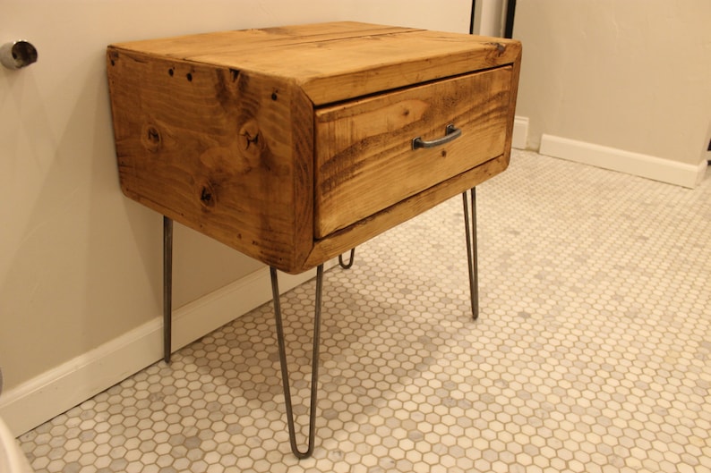 Yankee Nightstand With Drawer on Hairpin Legs Rustic Mid Etsy