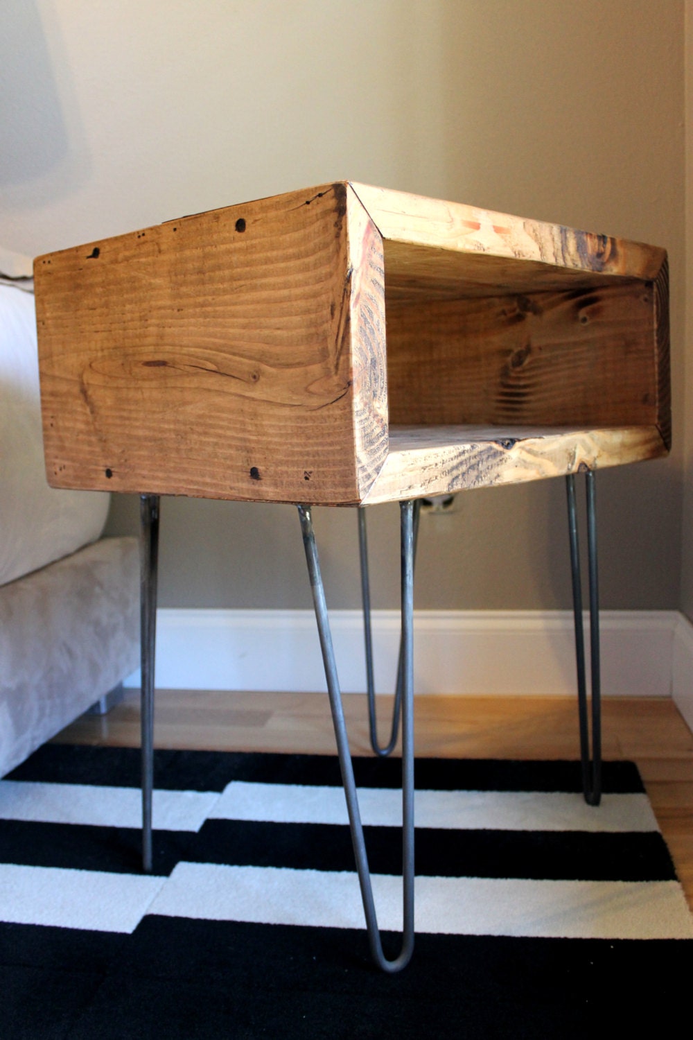 Yankee Nightstand Rustic Mid Century Industrial Cubby Etsy