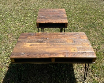 Reclaimed Wood Coffee Table & Side Table on Hairpin Legs Set - **READY to SHIP** Pallet Style