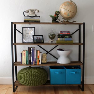 Industrial Reclaimed Wood Bookcase Handmade, Storage Shelves, Book Shelf - "The Saunders", Modern, Industrial, Farmhouse, Rustic, Angle Iron