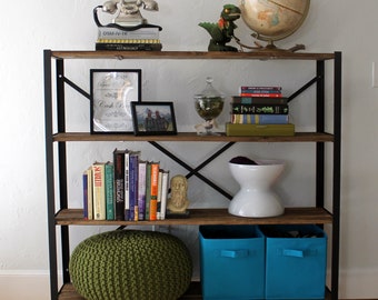 Industrial Reclaimed Wood Bookcase Handmade, Storage Shelves, Book Shelf - "The Saunders", Modern, Industrial, Farmhouse, Rustic, Angle Iron