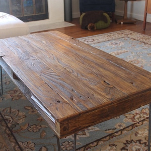 Reclaimed Wood Coffee Table on Hairpin Legs - **READY to SHIP** Pallet Style with Cubby, Storage, Mid Century, Industrial, Farmhouse, Rustic