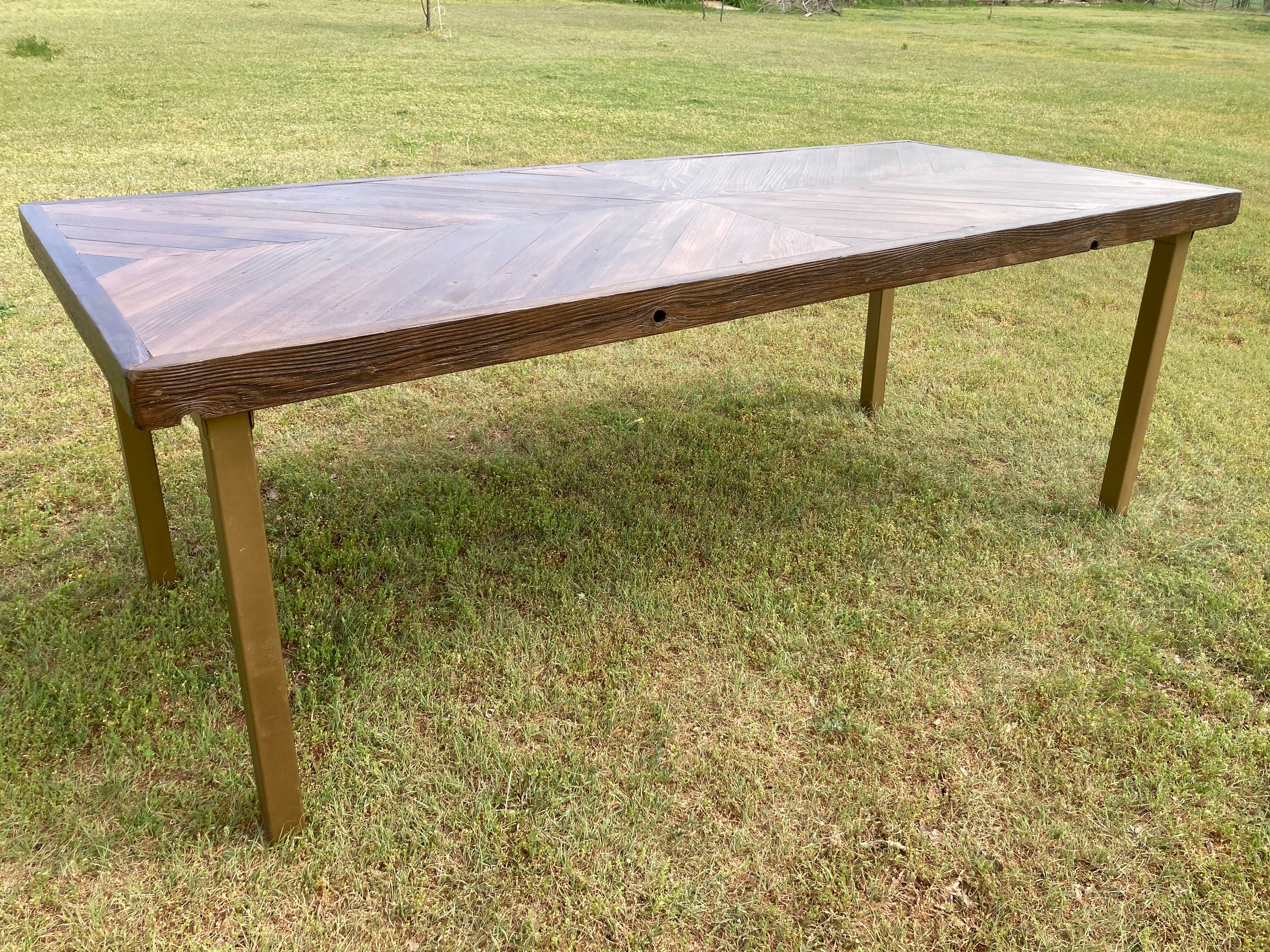 Mirrored Chevron Reclaimed Wood Dining Table Made to Order Farmhouse Chevron Herringbone Etsy