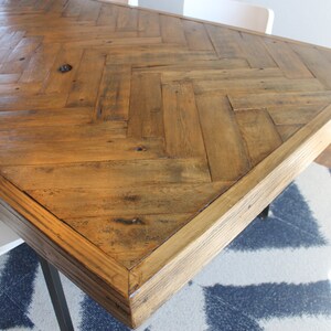 Herringbone Reclaimed Wood Dining Table Made to Order, Farmhouse, Chevron image 4