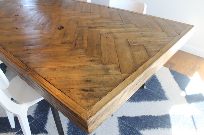 Herringbone Reclaimed Wood Dining Table Made to Order, Farmhouse, Chevron image 4