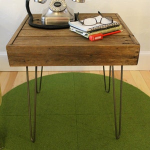 Reclaimed Wood Side Table on Hairpin Legs The Eva, Mid Century, Rustic, Modern, End Table image 1