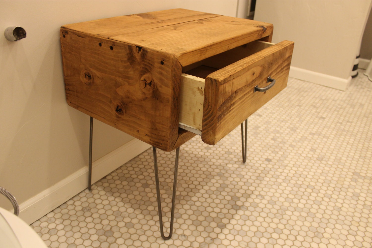 Yankee Nightstand With Drawer on Hairpin Legs Rustic Mid Etsy