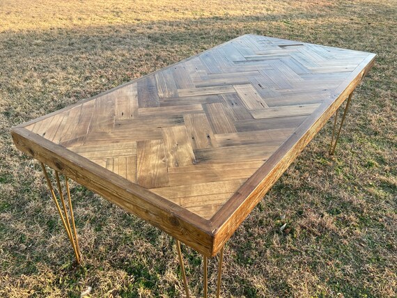 Herringbone table with hairpin legs discount