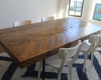 Herringbone Reclaimed Wood Dining Table - Made to Order, Farmhouse, Chevron