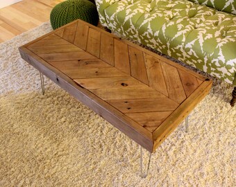 Chevron Reclaimed Wood Coffee Table on Hairpin Legs - Mid Century, Rustic, Modern