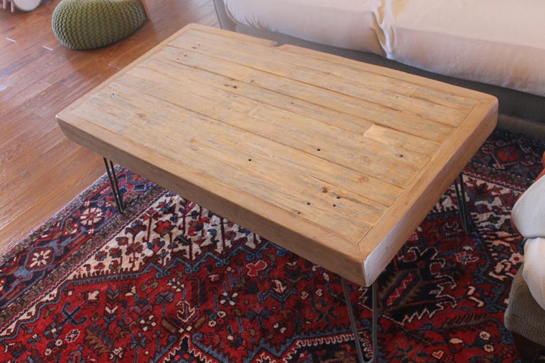 Reclaimed Wood Coffee Table On Hairpin Legs Natural Stain Etsy