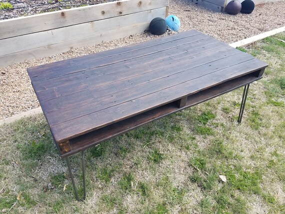 The Newton Reclaimed Wood Coffee Table On Hairpin Legs Etsy