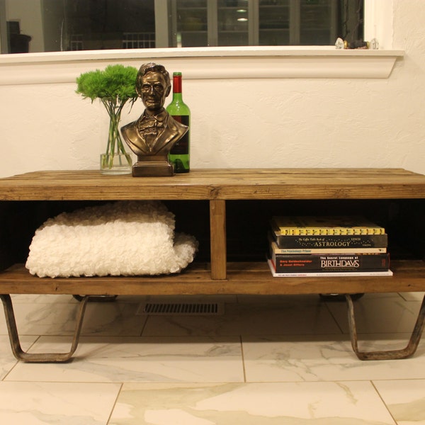Reclaimed Wood Box Coffee Table or Media Console on Iron Legs - "The Tyler"