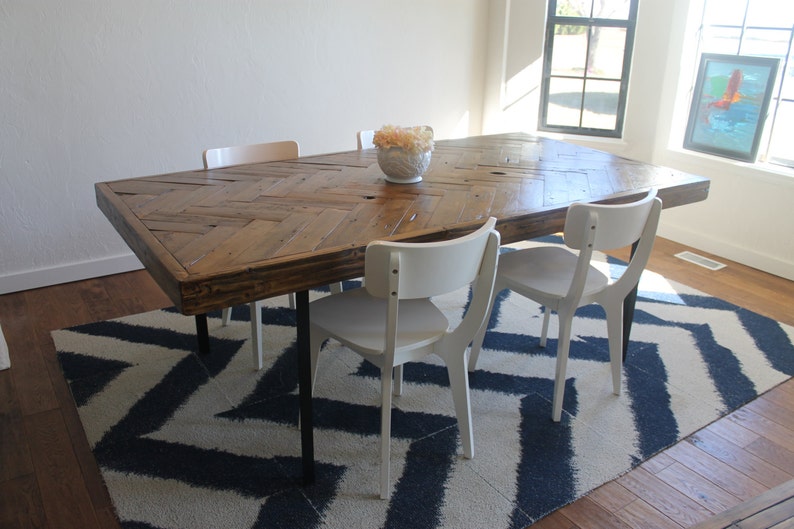 Herringbone Reclaimed Wood Dining Table Made to Order, Farmhouse, Chevron image 2