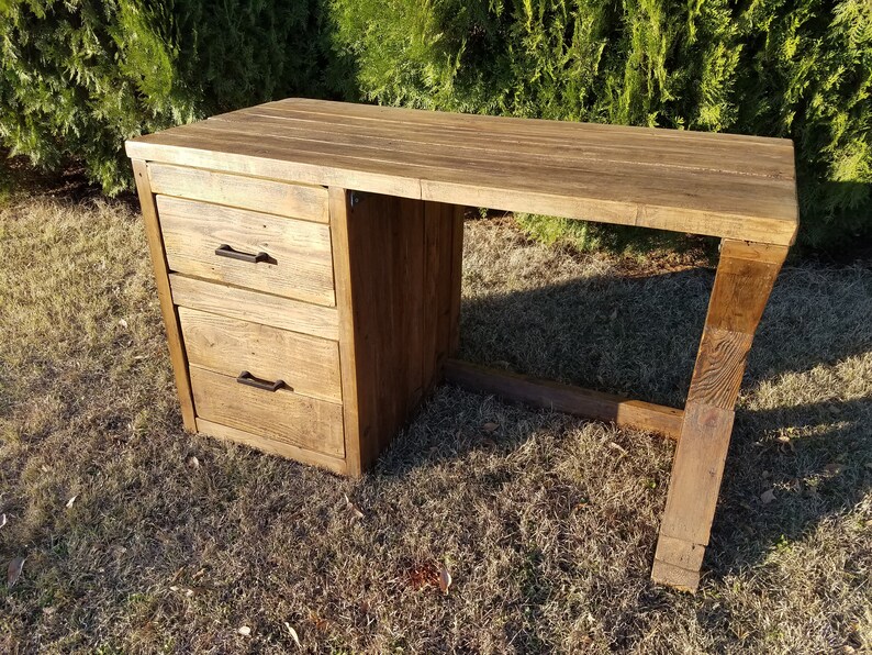 Reclaimed Wood Desk Farmhouse With Drawers Mid Century Etsy