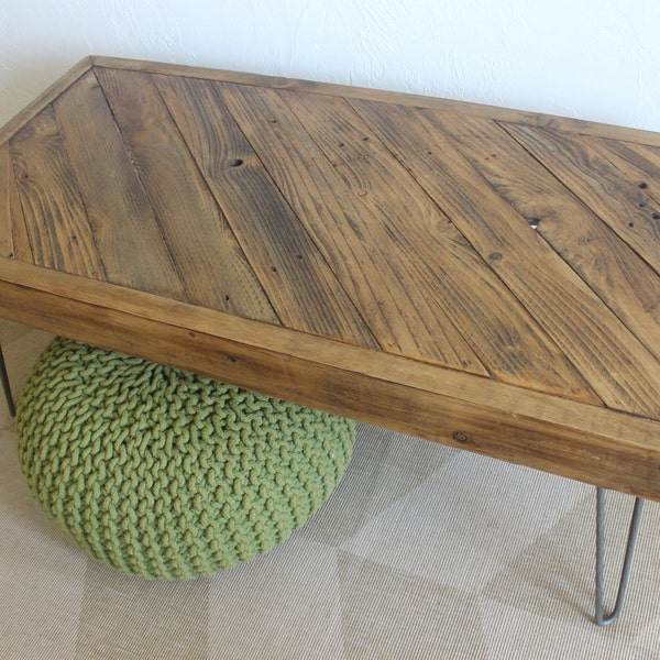 Half Chevron Reclaimed Wood Coffee Table on Hairpin Legs, Rustic, Mid Century, Modern, Industrial