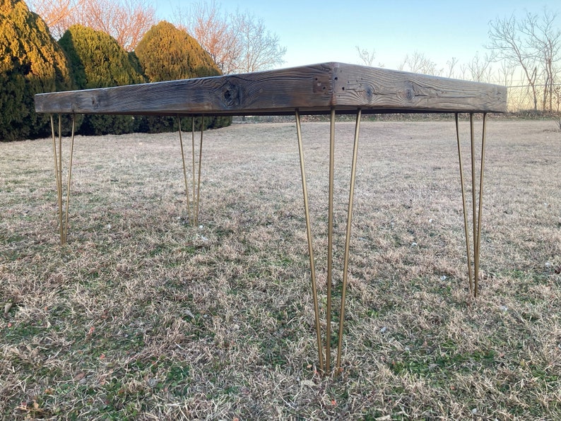 Reclaimed Wood Herringbone Dining Table on Gold Hairpin Legs Etsy