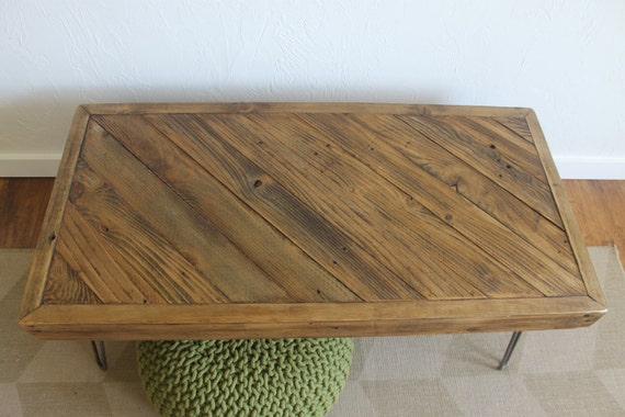 Half Chevron Reclaimed Wood Coffee Table On Hairpin Legs Etsy