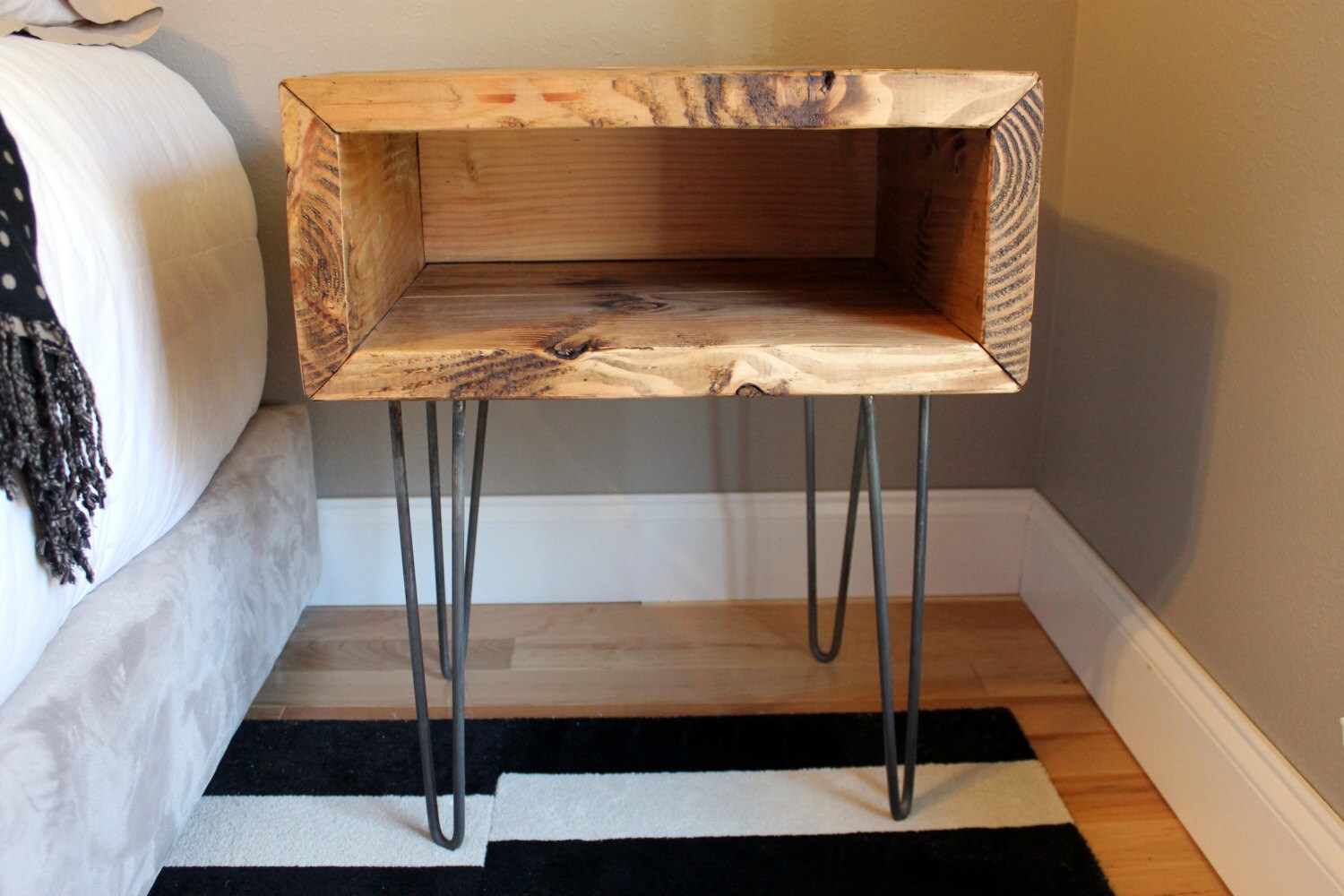 Yankee Nightstand Rustic Mid Century Industrial Cubby Etsy