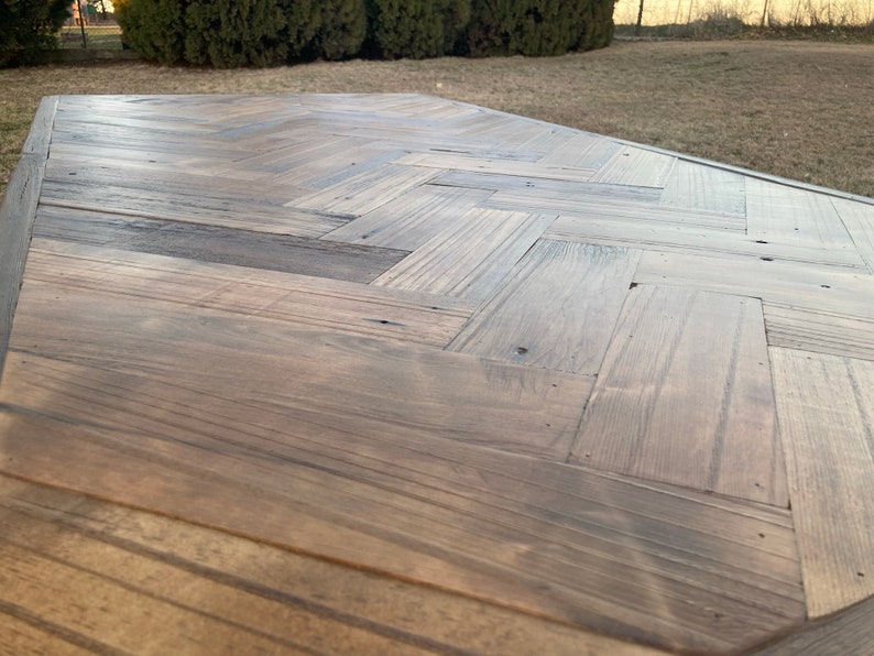 Reclaimed Wood Herringbone Dining Table on Gold Hairpin Legs Etsy