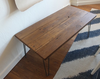 Reclaimed Wood Coffee Table on Hairpin Legs - Light Brown Stain, Rustic, Industrial, Modern, Mid Century, Farmhouse