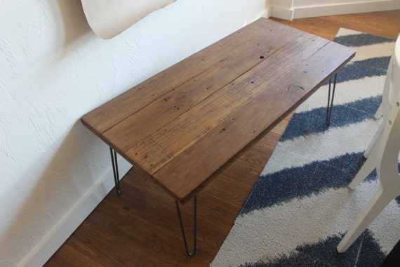 Reclaimed Wood Coffee Table On Hairpin Legs Light Brown Etsy