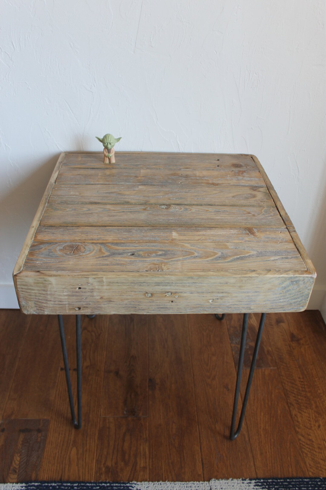 Reclaimed Wood Side Table on Hairpin Legs - Natural Stain, Rustic ...