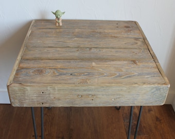 Reclaimed Wood Side Table on Hairpin Legs - Natural Stain, Rustic, Industrial, Modern, Midcentury, Farmhouse