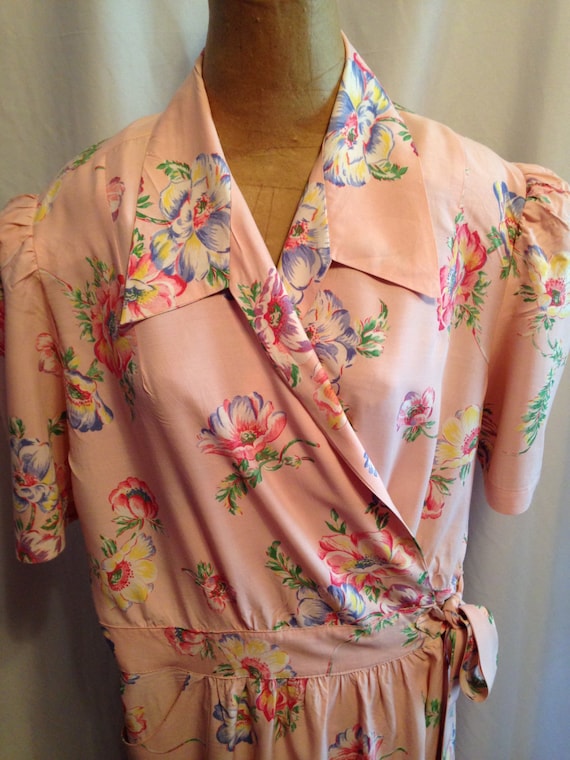 1950's Pink Floral Wrap Dress