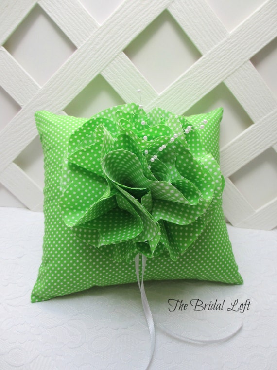 Lime Green Wedding Ring Pillow Apple Green Polka Dot Ring Etsy