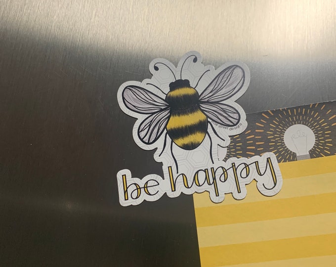 Be Happy Bee Vinyl Sticker or Magnet | Mae Street Designs