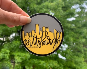 Pittsburgh Sticker | Pittsburgh Skyline Circle Sticker or Magnet | vinyl sticker | Pittsburgh sticker | Mae Street Designs