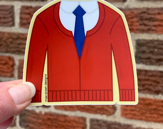 Red Sweater Sticker or Magnet | Red Cardigan Sticker | vinyl sticker | Pittsburgh sticker |