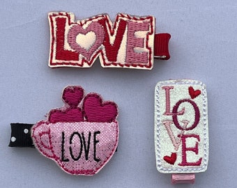 Love Clippie - Valentine's Day Felt Clippies - Heart Clippie - Love - Toddler Clips - Clippies - Holiday Clips - Embroidered Felties