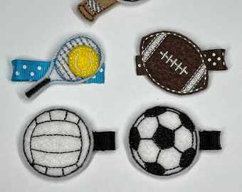 Sports Felt Clippies - football - baseball - softball - soccer - tennis - basketball- clippies - embroidered clippies