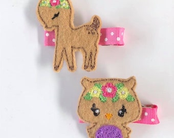 Forest Animal Clippies - Forest Animals - Owl Clippie - Fox Clippie - Deer Clippie - Chipmunk Clippie - Toddler Clips - Animals - Clippies