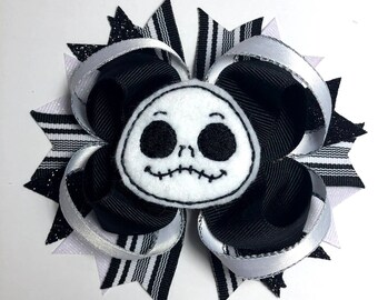 Skeleton glow in the dark Hairbow - Nightmare Hairbow - Skeleton Feltie - Character Feltie -  Loopy Hairbow -Glow in the dark - skeleton