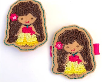 Polynesian Girl Feltie- Polynesian Princess Clippie- Fairy Feltie - Character Feltie - Fairy Clippie - Embroidered Felt Clip - Pirate Fairy