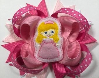 Glittery Disney Inspired Princess Aurora Loopy Hairbow - Embroidered Feltie - Princesses - Sleeping Beauty - Hairbows for girls