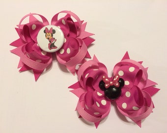 Loopy Pink Polka Dot Minnie Bow - Mouse Hairbow- Pink polka dot Hairbows - Hairbows for girls