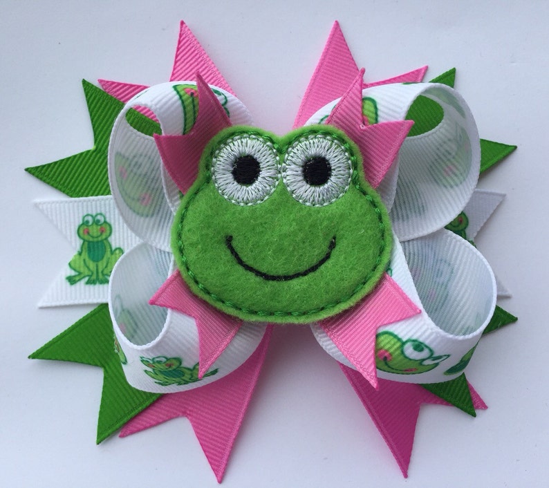 Download Super Cute Frog Hairbow Green Embroidered Felt Frog Pink ...