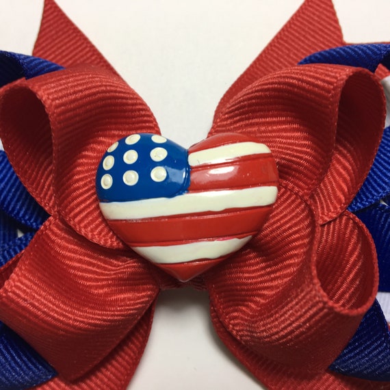 Personalized Embroidered Red White and Blue Polka Dots Hair Bow 4th of July