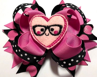 Valentine's Day Felt Candy Hairbow - Loopy Hairbow - Sweethearts - Conversation Candy Hearts - Embroidered Feltie Hairbow - Valentines Bow